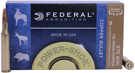 Federal 270 Winchester 130 Grain Copper Power-Shok Ammo - 20 Rounds