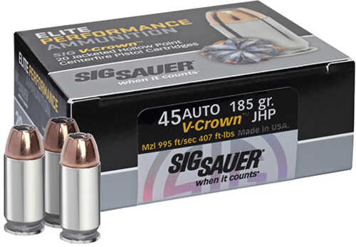 Sig Sauer Elite V-Crown 45 ACP Ammunition – Maximum Expansion and Weight Retention