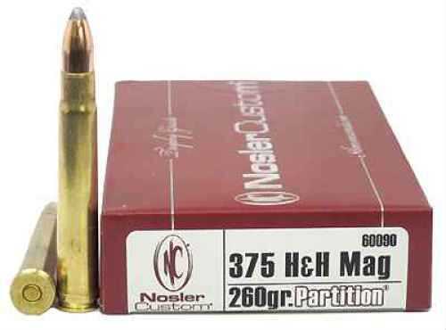 Nosler 375 H&H Magnum 260 Grain Partition Ammo, 20 Rounds