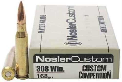 Nosler 308 Winchester 168 Grain Hollow Point Boat Tail Ammo, 20 Rounds