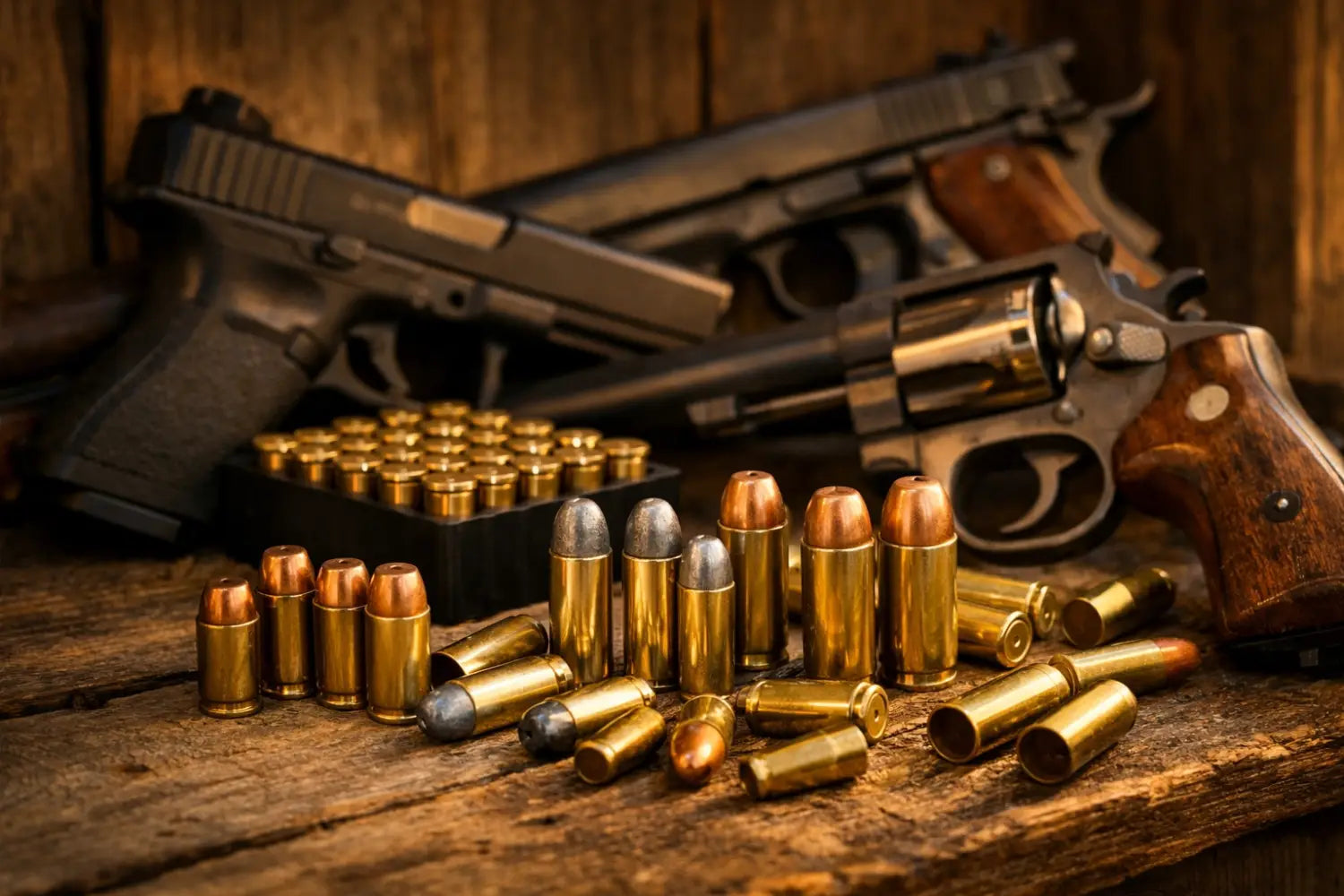 Collection of modern ammunition in different calibers including .40 S&W and .45 ACP