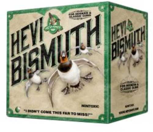 A green box labeled Hevi-Shot - Environ Metal 10 Gauge HeviShot Environ 25 Rounds Three and Half Inch features flying ducks, the text For Modern & Classic Guns, and I didn’t come this far to miss! with a duck in flight and 4 Shot marking.