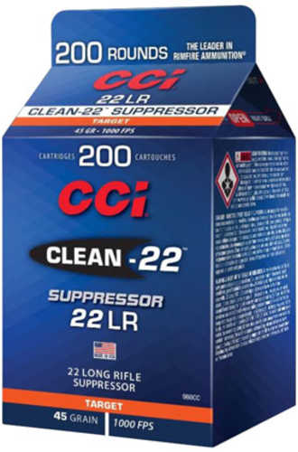 CCI Clean-22 Suppressor 22 Long Rifle 200 Rounds - Reduced Lead Fouling for Enhanced Performance