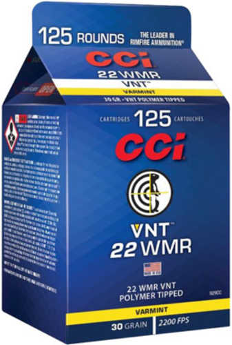 CCI 22 Winchester Magnum Rimfire Ammunition - 125 Rounds of 30 Grain Ballistic Tip Varmint Ammo