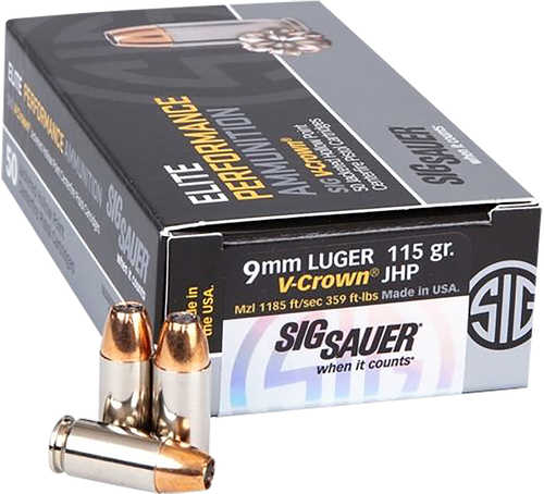 Sig Sauer Elite V-Crown 9mm Ammunition – 115 Grain Jacketed Hollow Point