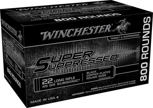 Winchester Ammo Super Suppressed 22 LR 45 Gr Copper Plated Round Nose - Quiet Performance for Suppressed Rifles