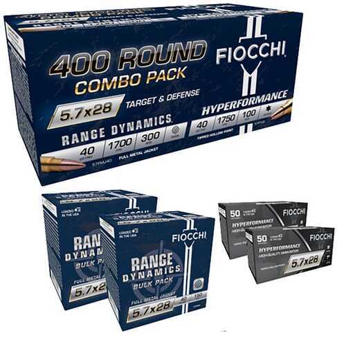 Fiocchi Range Dynamic Hyperformance 5.7x28mm Combo Pack Ammo – High-Performance Full Metal Jacket Rounds