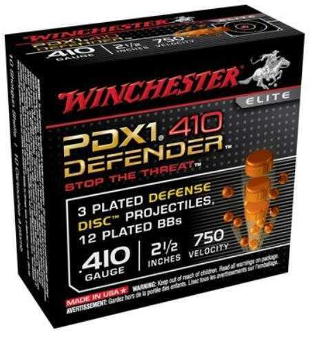 A box of Winchester 410 Gauge Blank Lead Ammunition, 10 rounds per package, designed by Winchester for reliable performance.