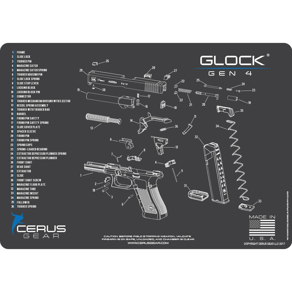 Cerus Gear Gun Cleaning Mats Cerus Gear 12x17 Glock G4 Schematic Promat - Gray