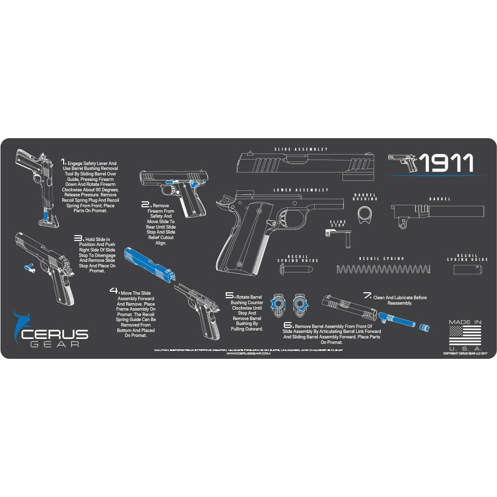 Cerus Gear Gun Cleaning Mats Cerus Gear 12x27 1911 Instructional Promat - Gray