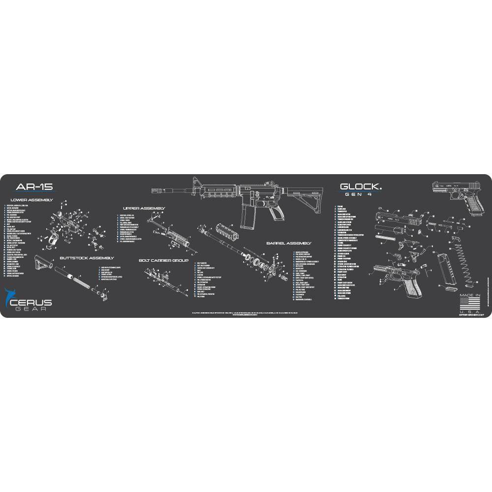 Cerus Gear Gun Cleaning Mats Cerus Gear Magnum XXL 14x48 AR-15/Glock Combo Schematic Promat Grey
