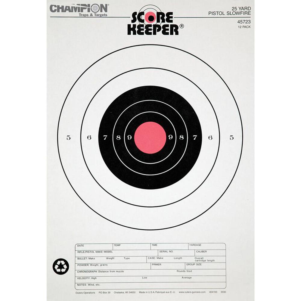 Champion Paper Targets Champion Scorekeeper Targets Fluorescent Orange Bull 25 yd. Pistol Slow Fire 12/ct