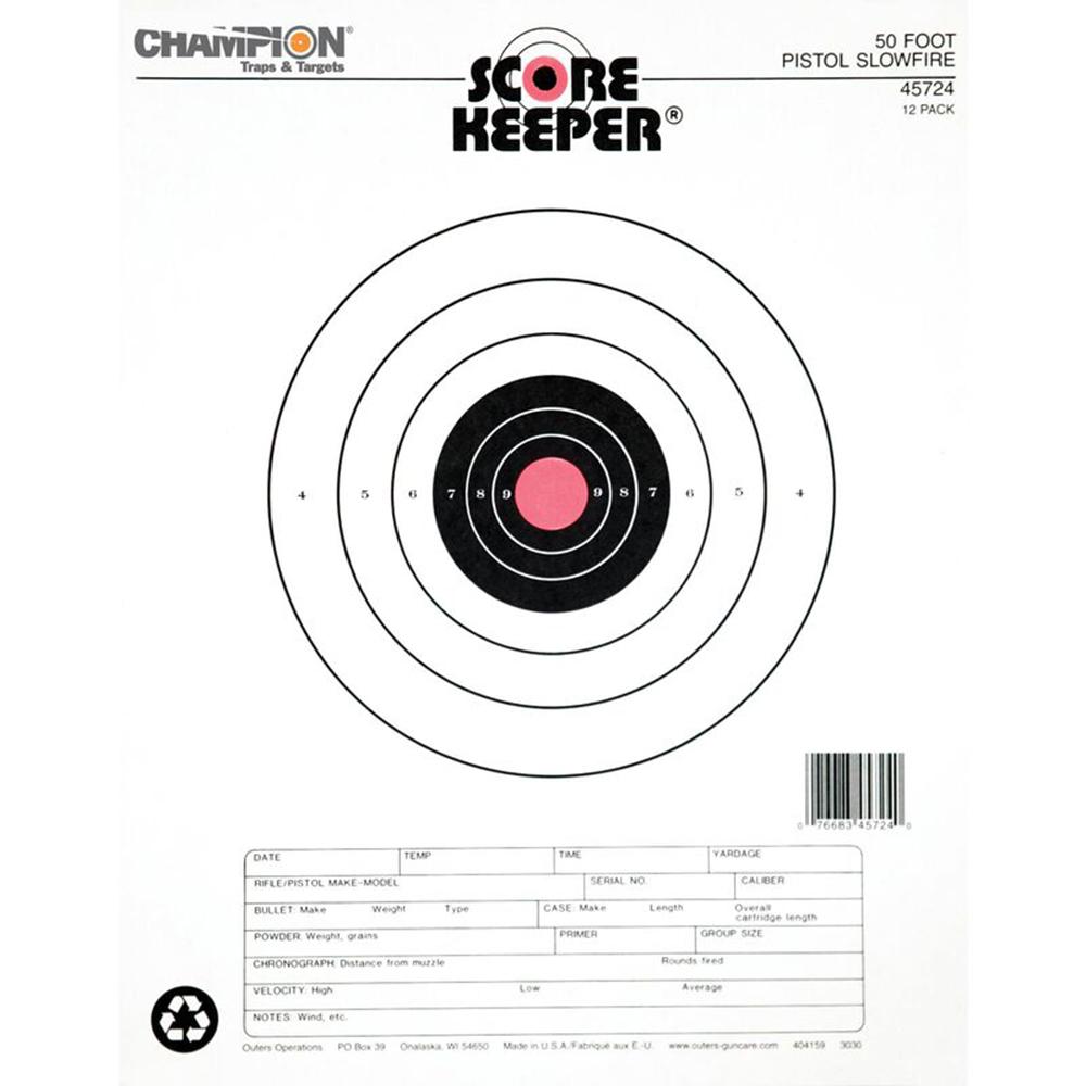 Champion Paper Targets Champion Scorekeeper Targets Fluorescent Orange Bull 50 ft. Pistol Slow Fire 12/ct