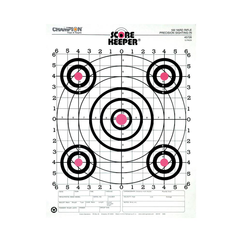 Champion Paper Targets Champion Scorekeeper Targets Fluorescent Orange Bull 100 yd. Rifle Sight-In 12/ct