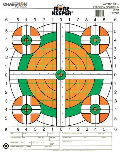 Champion Paper Targets Champion Scorekeeper Targets Fluorescent Orange & Green Bull - 100 yd. Rifle Sight-In 100/Pack