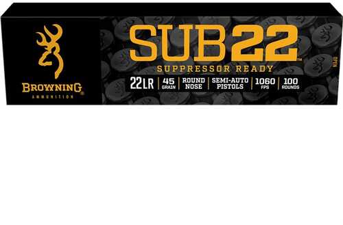 Browning Sub-22 Rimfire Ammo - 100 Rounds of 45 Grain Round Nose at 1060 Fps