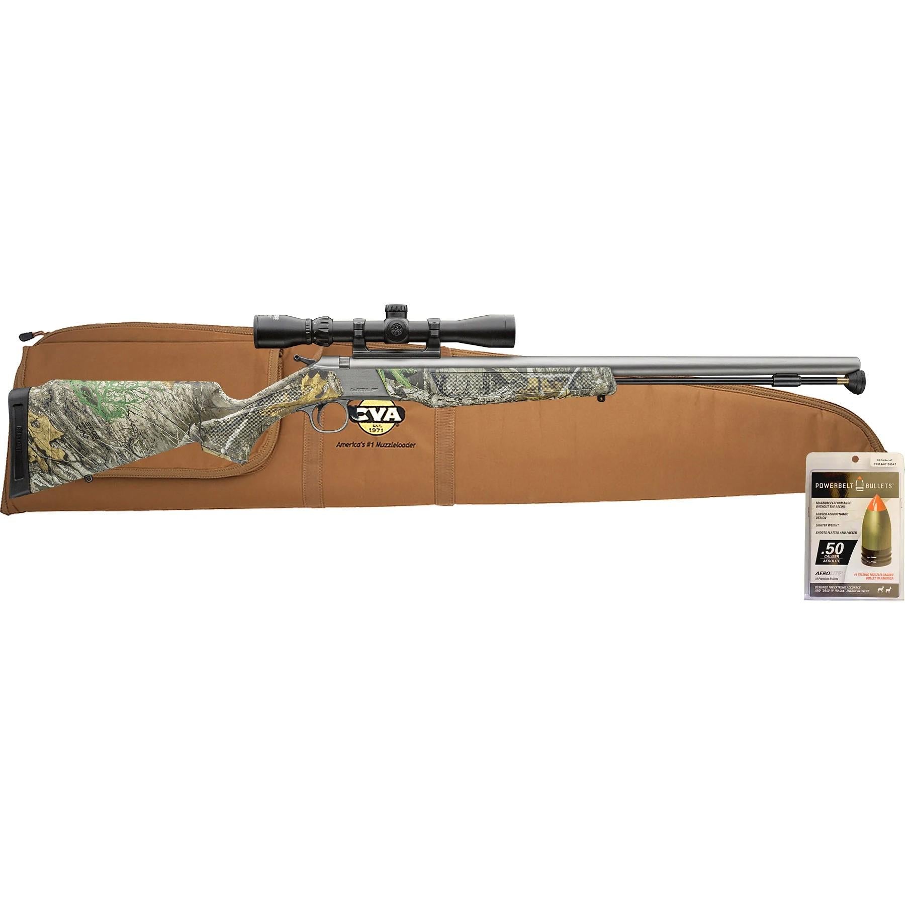 CVA Inline CVA Wolf V2 Muzzleloader Combo Package 50 Cal 24" Barrel Stainless Steel and Realtree Edge with Konus 3-9x32mm Scope