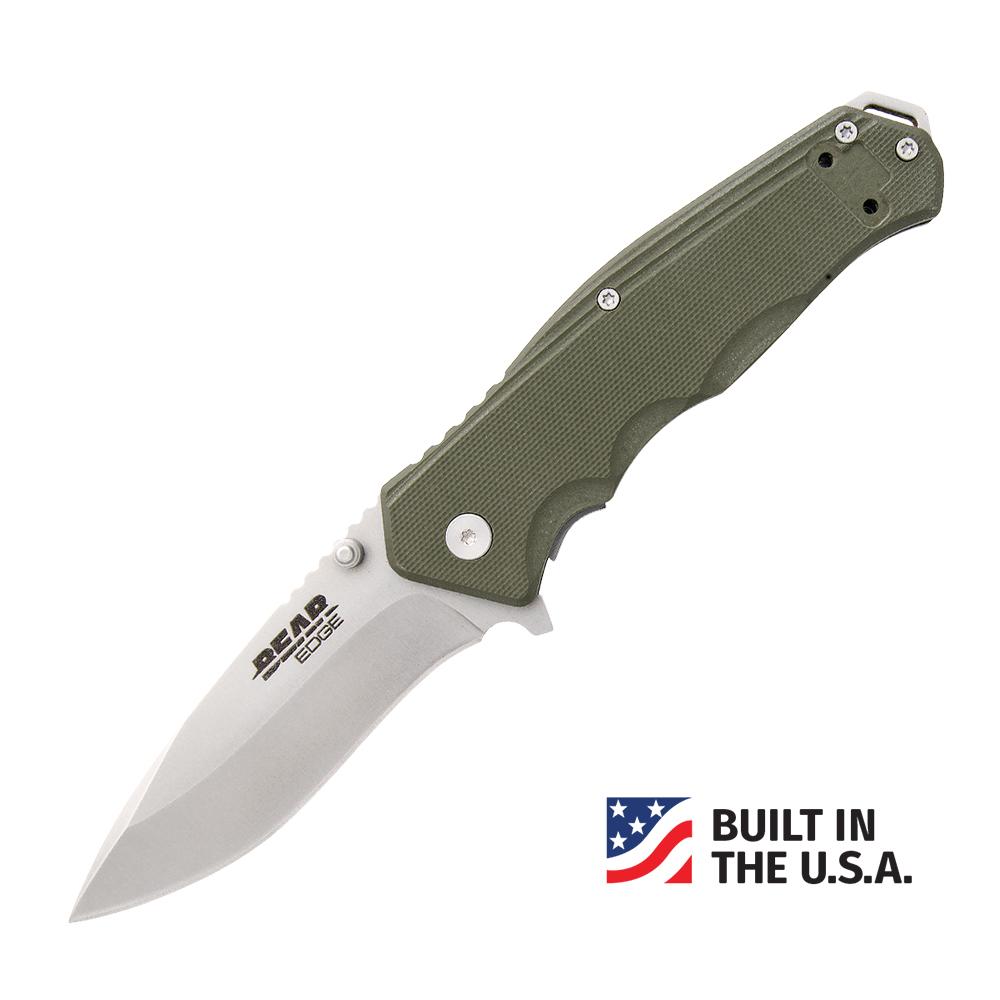 Bear & Son Cutlery Knives Bear & Son Cutlery Bear & Son G10 Sideliner Folding Knife 3-3/8" Drop Point Blade OD Green with Trigger Boxed
