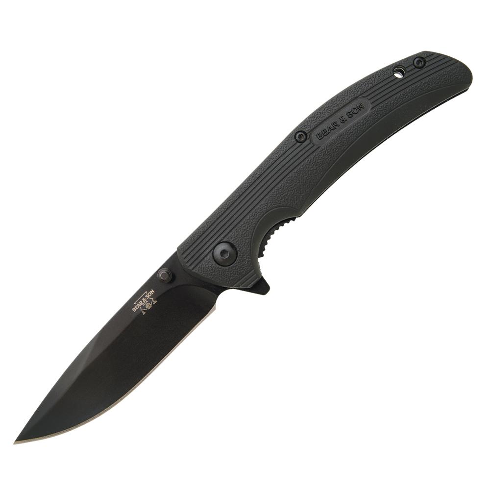 Bear & Son Cutlery Knives Bear & Son Cutlery Bear & Son Sideliner Folding Knife 3-3/4" Drop Point Blade Black Zytel with Flipper