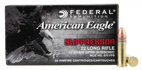 Federal American Eagle 22 Long Rifle Ammunition - 45 Grain Suppressor for Quiet Shooting