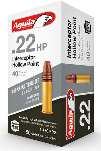 Aguila Interceptor 22 LR 40 gr Copper Plated Hollow Point Ammo - Ultra Premium High Velocity for Hunting
