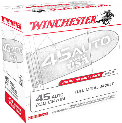Winchester USA 45 ACP 230 Grain Full Metal Jacket Ammo – High-Quality Performance 200 Round Box