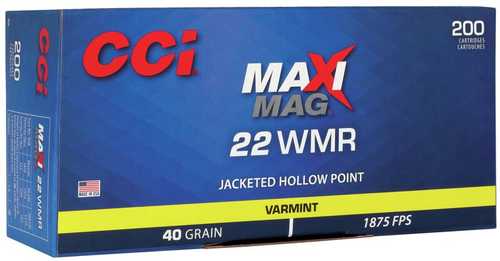 CCI 22 Winchester Magnum Rimfire Ammunition - 200 Rounds of 40 Grain Hollow Point