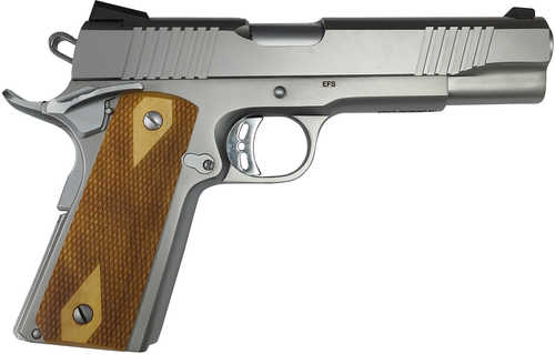 Rock Island Stainless Standard CS Rock Semi-Automatic Pistol 9mm Luger 5" Barrel (1)-10Rd Magazine Wood Double Checkered Grips Stainless Finish