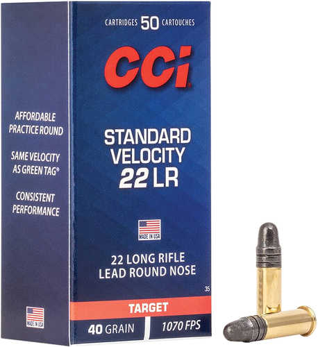 CCI 22 Long Rifle 50 Rounds Ammunition - High Performance 40 Grain Lead Round Nose
