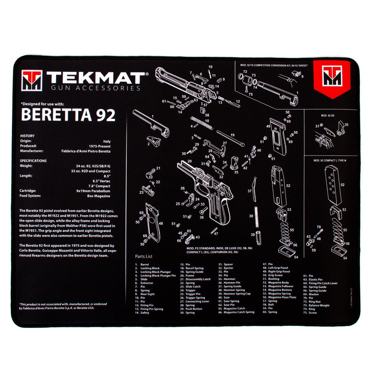 Gsm Gun Cleaning Mats Gsm TekMat 15x20 Ultra Premium Gun Cleaning - Beretta 92