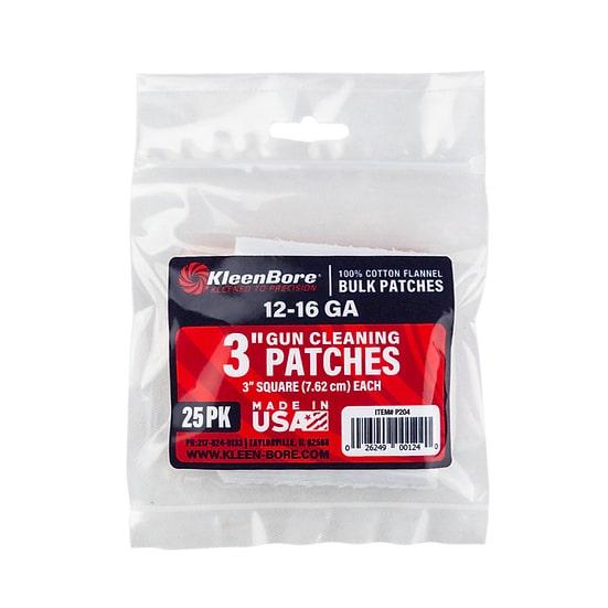 Kleen Bore Gun Cleaning Jags Patch Holders &amp; Patches Kleen Bore KleenBore Cotton Patches 3? Square 12-16 ga 25/ct