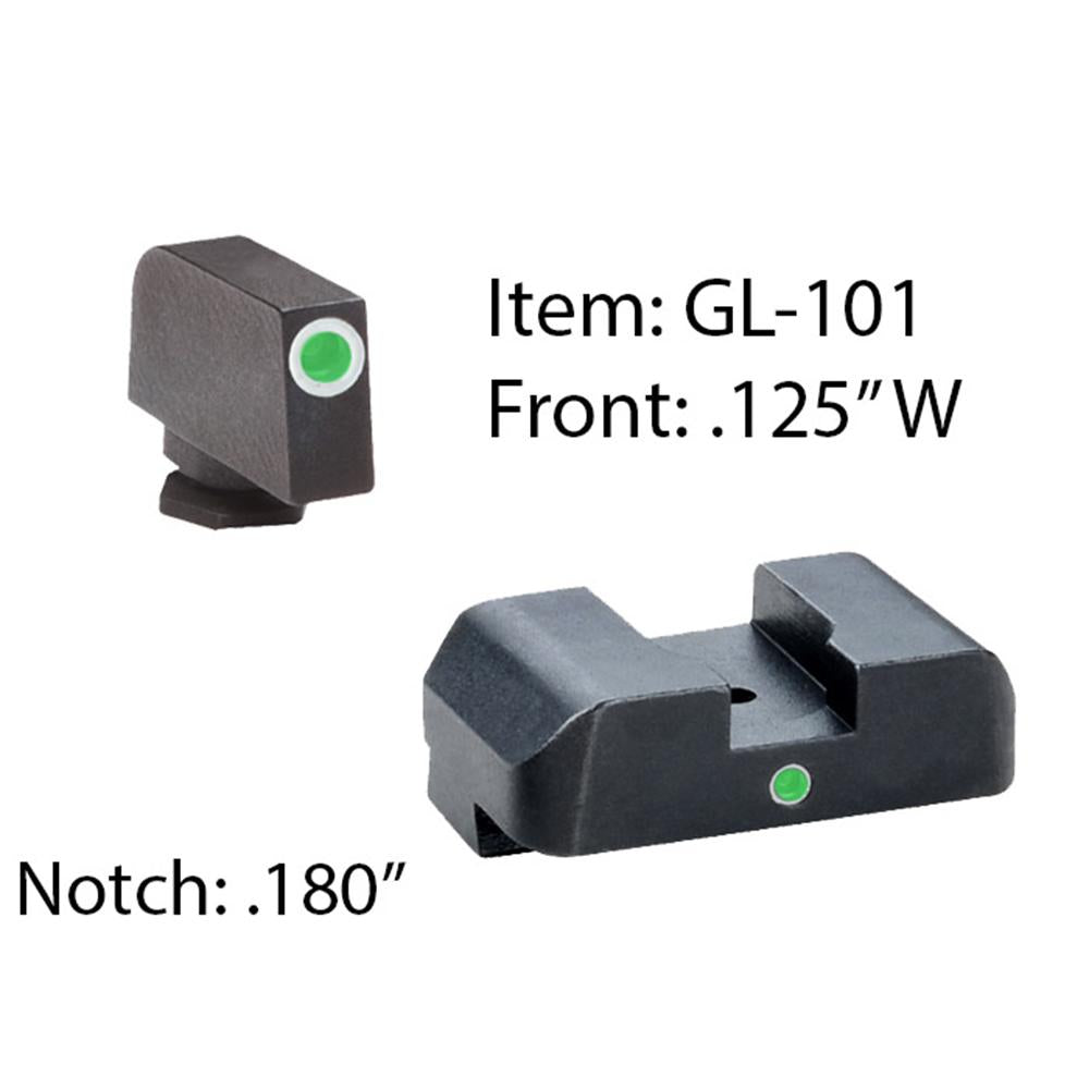 Ameriglo Night Sights Ameriglo Ameriglo Tritium i-Dot Night Sight for Glock 17-39 / Front Tritium - Green / Front Outline - White / Rear - Green Square Notch