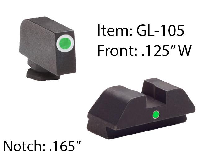 Ameriglo Night Sights Ameriglo Ameriglo Tritium i-Dot Night Sight Set for Select Glocks - Front Tritium - Green / Front Outline - White / Rear Style - Green Square Notch
