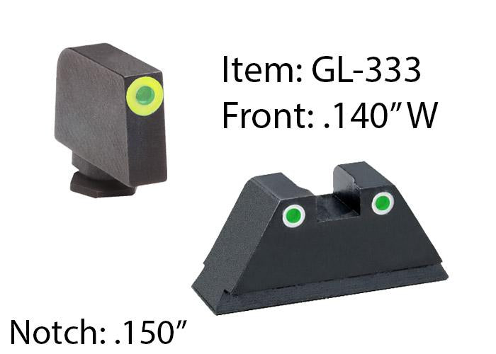 Ameriglo Night Sights Ameriglo Amerigo Custom Combination Tall Suppressor Height Set - All Glock Models Except 42 43 / Front Tritium - Green / Front Outline - LumiGreen / Rear Trit