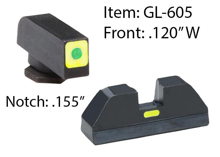 Ameriglo Gun Parts|Night Sights Ameriglo Ameriglo Glock CAP Set For Glock 42 43 - Green Tritium Lime Green Lumi Square Outline Front/Rear