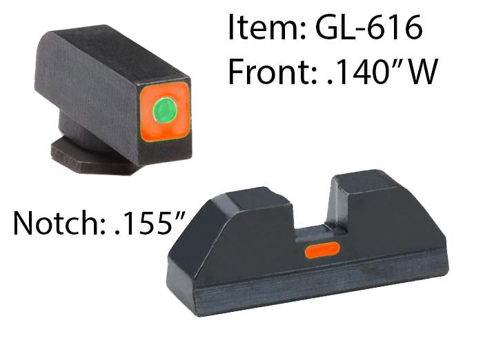 Ameriglo Night Sights Ameriglo Ameriglo Glock CAP Sight Set For Glock 17 19 22 23 24 26 27 33 34 35 37 38 39 - Green Tritium Orange Sq Outline Front/Rear