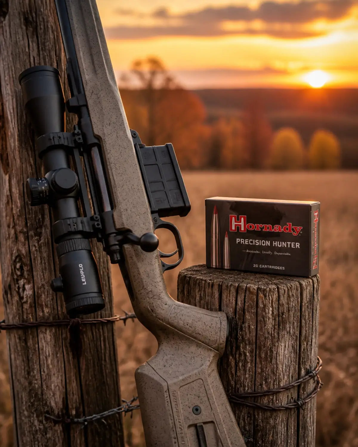 A hunting rifle with Magpul gear and Hornady ammunition, representing quality and stewardship.