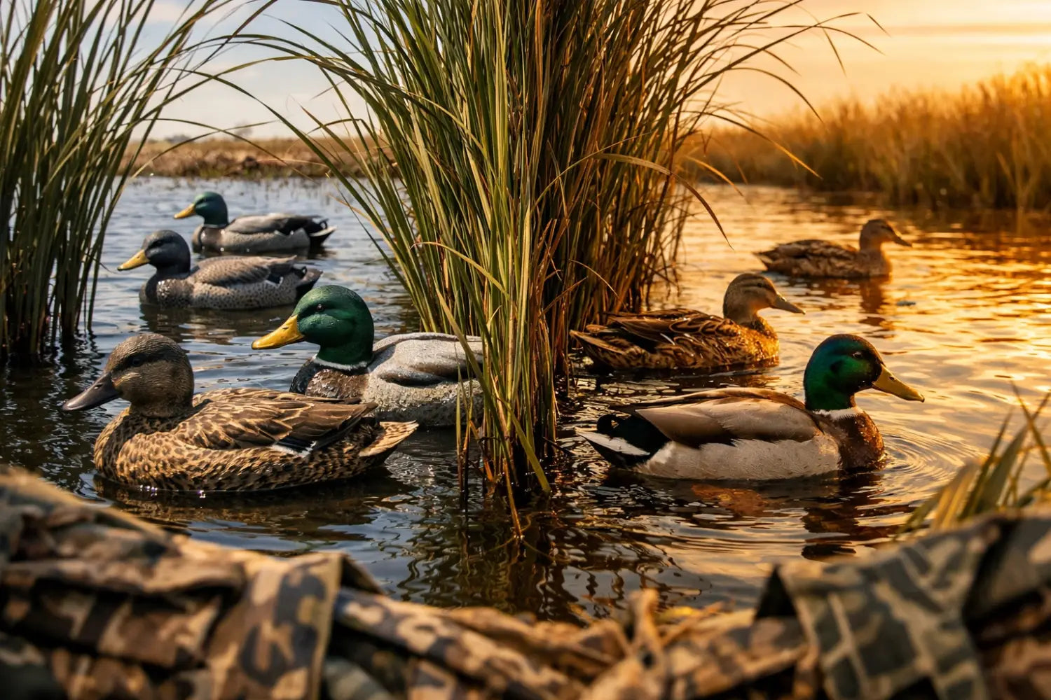 Comparison of artificial duck decoys and real ducks showing authentic versus counterfeit