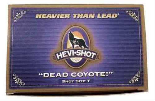 Box of Hevi-Shot - Environ Metal 12 Gauge 3 Inch shells, 10 rounds, 1/2 oz T shot, labeled Heavier Than Lead and DEAD COYOTE!, with a howling coyote silhouette at the center.