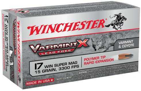 Winchester Varmint X 17 Winchester Super Magnum 15 Grain Polymer Tip - Lead Free Precision Ammunition for Predator and Varmint Hunting