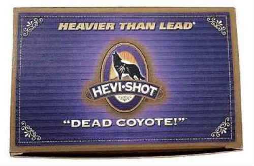 A purple and gold Hevi-Shot - Environ Metal box of 12 Gauge 3 #00 Buck, 1 3/8 oz, labeled Heavier Than Lead, with a howling coyote at sunrise. Contains 5 rounds of ammunition.