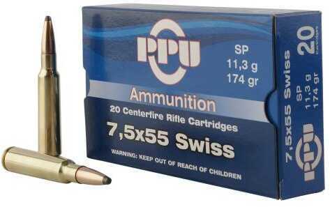 Prvi Partizan 7.5X55 Swiss 174Gr Soft Point Ammo, 20 Rounds