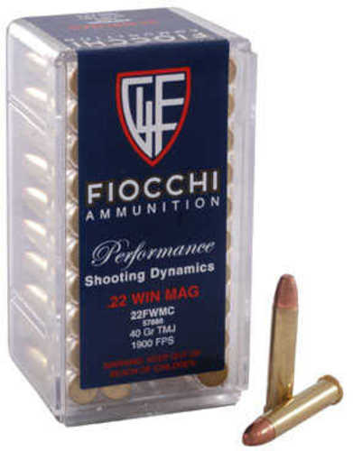 Fiocchi 22 Winchester Magnum Rimfire 50 Rounds Ammunition - 40 Grain Full Metal Jacket Performance