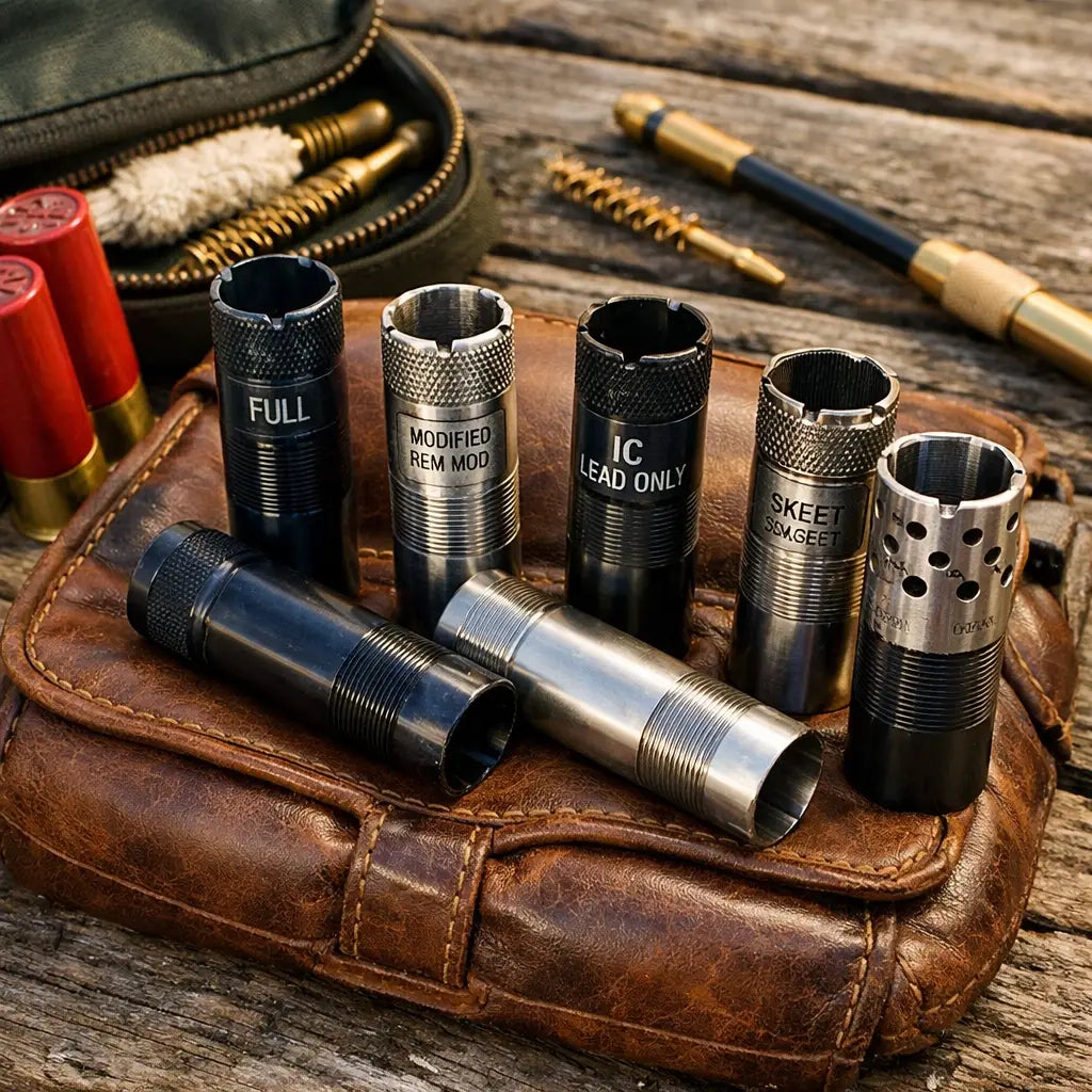 Choke tubes and shooting gear arranged for faith-based hunting preparation