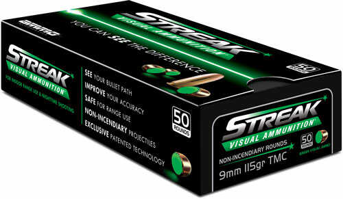 Ammo Inc 9MM 115Gr TMC Green Streak – High-Visibility Full Metal Jacket Bullets