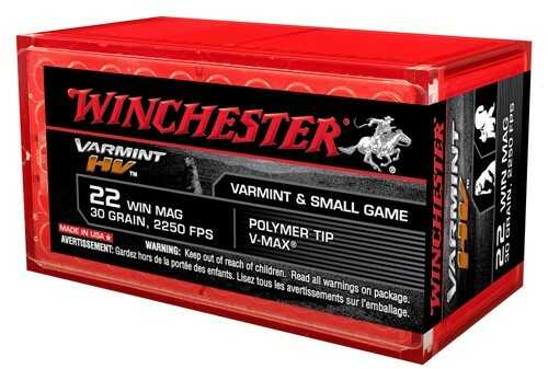 Winchester 22 Winchester Magnum Rimfire Ammunition - 30 Grain V-Max for High Velocity Performance