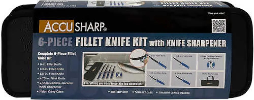 Accusharp 737c Knife Kit 4.75/5.50/6.50/8’’ Fixed Fillet Plain Satin Stainless Steel Blade/ Blue Non-slip Grip Tpr