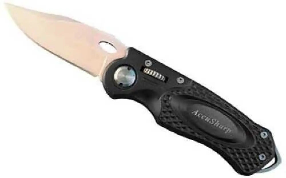 Accusharp Folding Knife Black Plain Clip Point Aluminum Card 703c