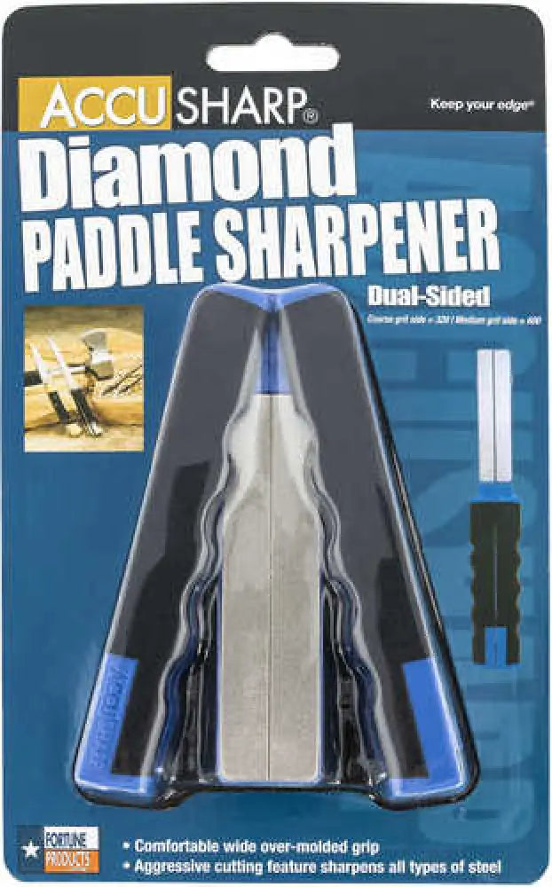 Accusharp Knife Sharpener Diamond Paddle Folding Handle Black & Blue Plastic 051c