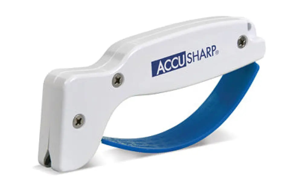 White and blue Accusharp knife sharpener with ergonomic handle